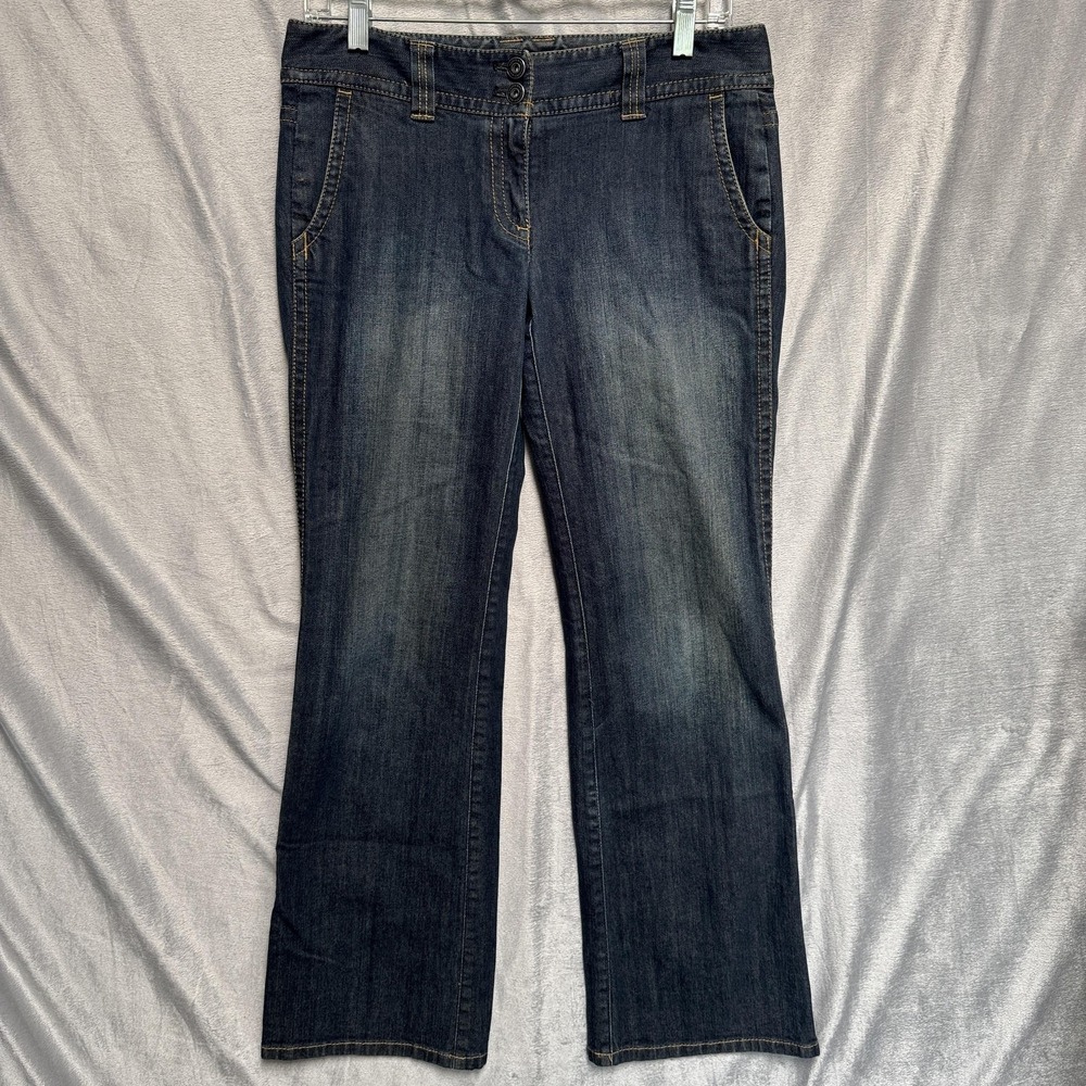 Ann Taylor Jeans Womens Petite 4P Dark Wash Slim Fit Trouser Flap Pockets Denim